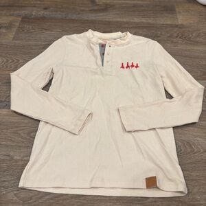 Maker’s Mark Whiskey Thermal Henley Shirt Cream Waffle Knit Long Sleeve Small